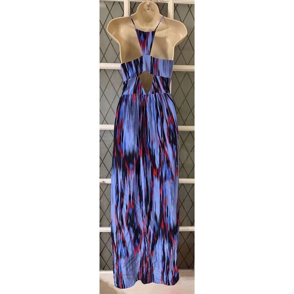 Parker Womens Silk Abstract Print V-Neck Maxi Dress Blue Red Size XS - Picture 3 of 5